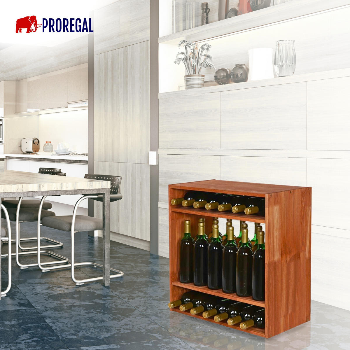 WEINREGAL Vincellar Mod 60x60x30 cm Standflaschen Modul Für 32 Flaschen Massives Kiefernholz Braun Geölt - Braun, Holz (60/60/30cm) - PROREGAL