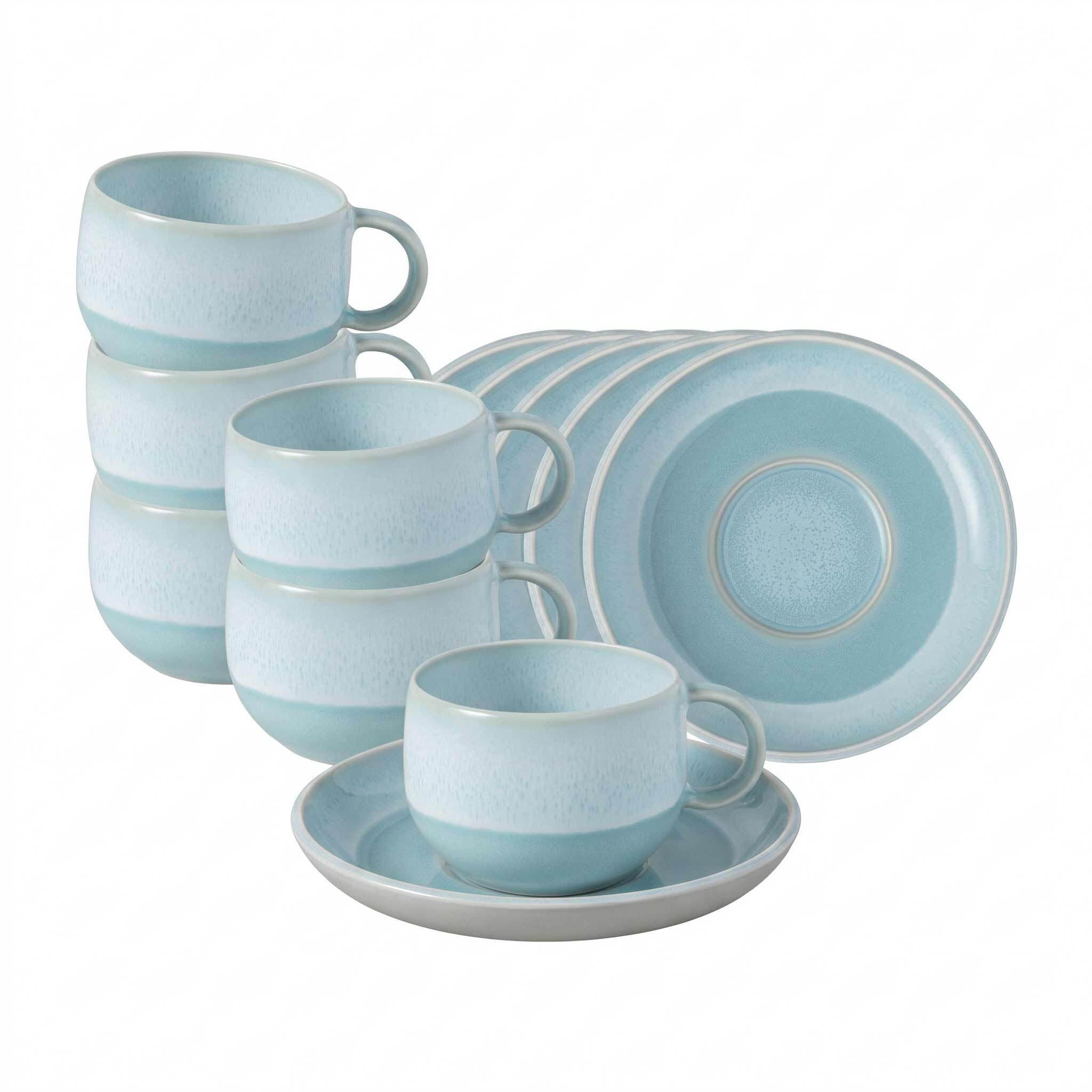 ESPRESSOTASSEN MIT UNTERTASSEN Perlemor Aqua blau 60 ml 6er Set - Blau, Keramik (12/6.5/12cm) - like.Villeroy & Boch