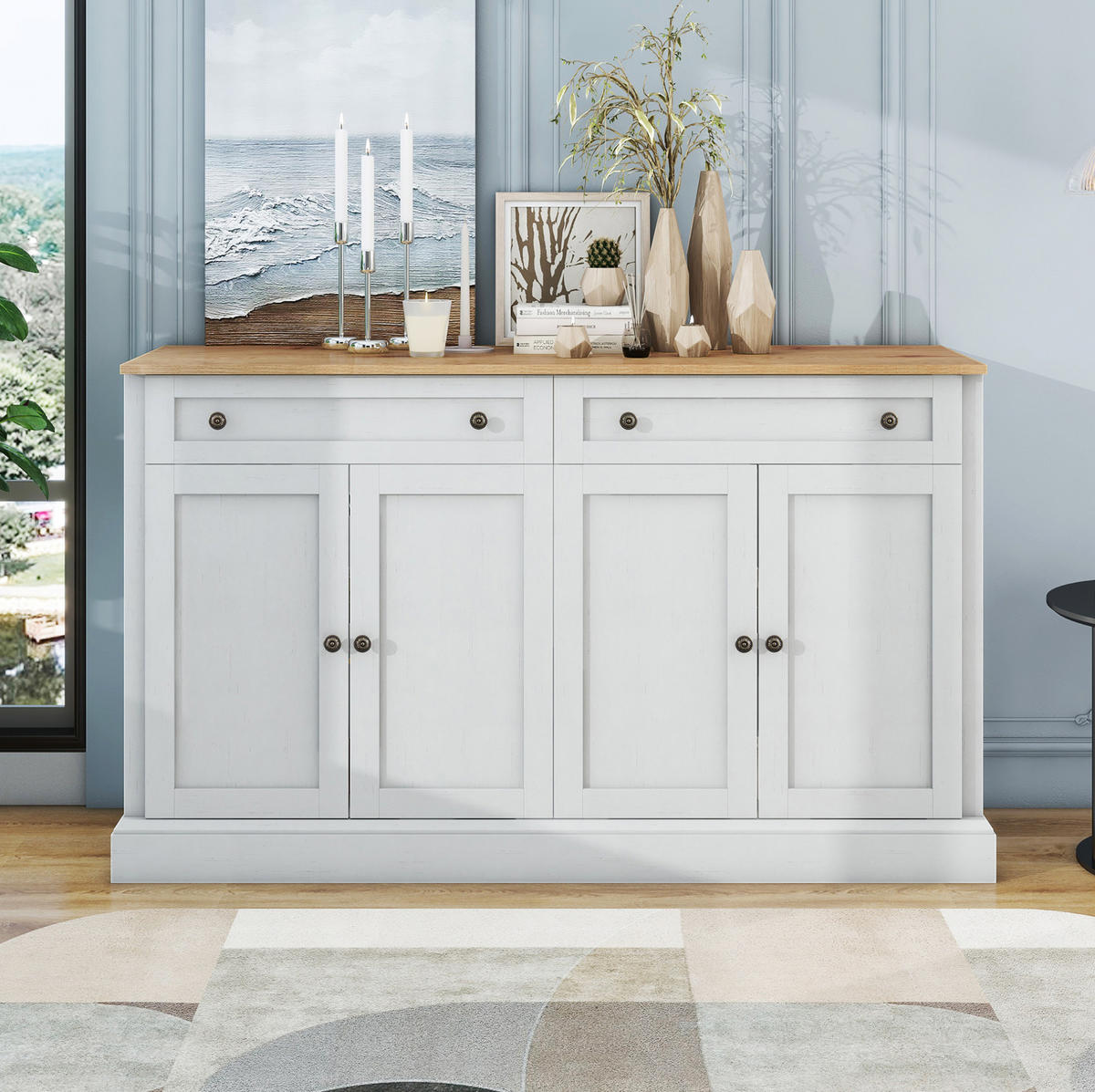 SIDEBOARD 150/40/86 cm weiß/natur aus Spanplatte mit 4 Türen - Naturfarben, Holzwerkstoff (150/86/40cm) - OKWISH