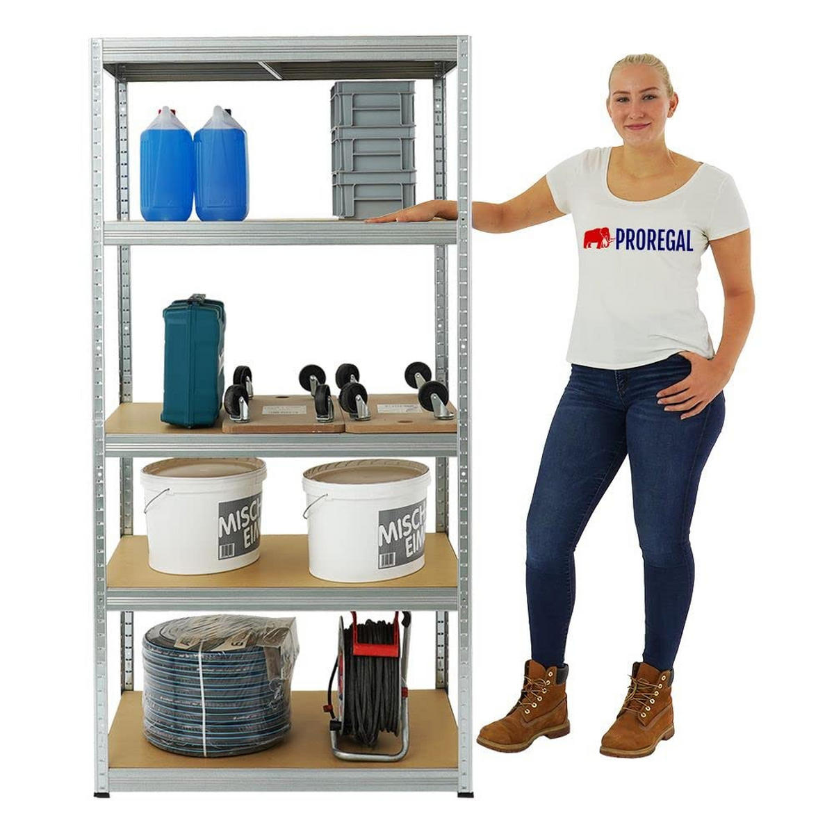 SCHWERLASTREGAL Slim Elephant M 180x90x60 cm 5 Ebenen Fachlast 350 kg Verzinkt - Silberfarben, Metall (90/180/60cm) - PROREGAL