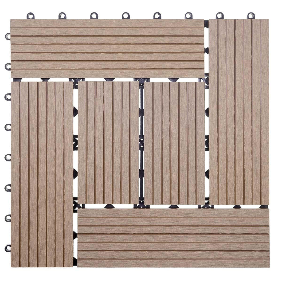 WPC BODENFLIESE 11x 30x30cm Basis Teak versetzt - Teakfarben, Kunststoff (30/30/2cm) - BERLINLODGE