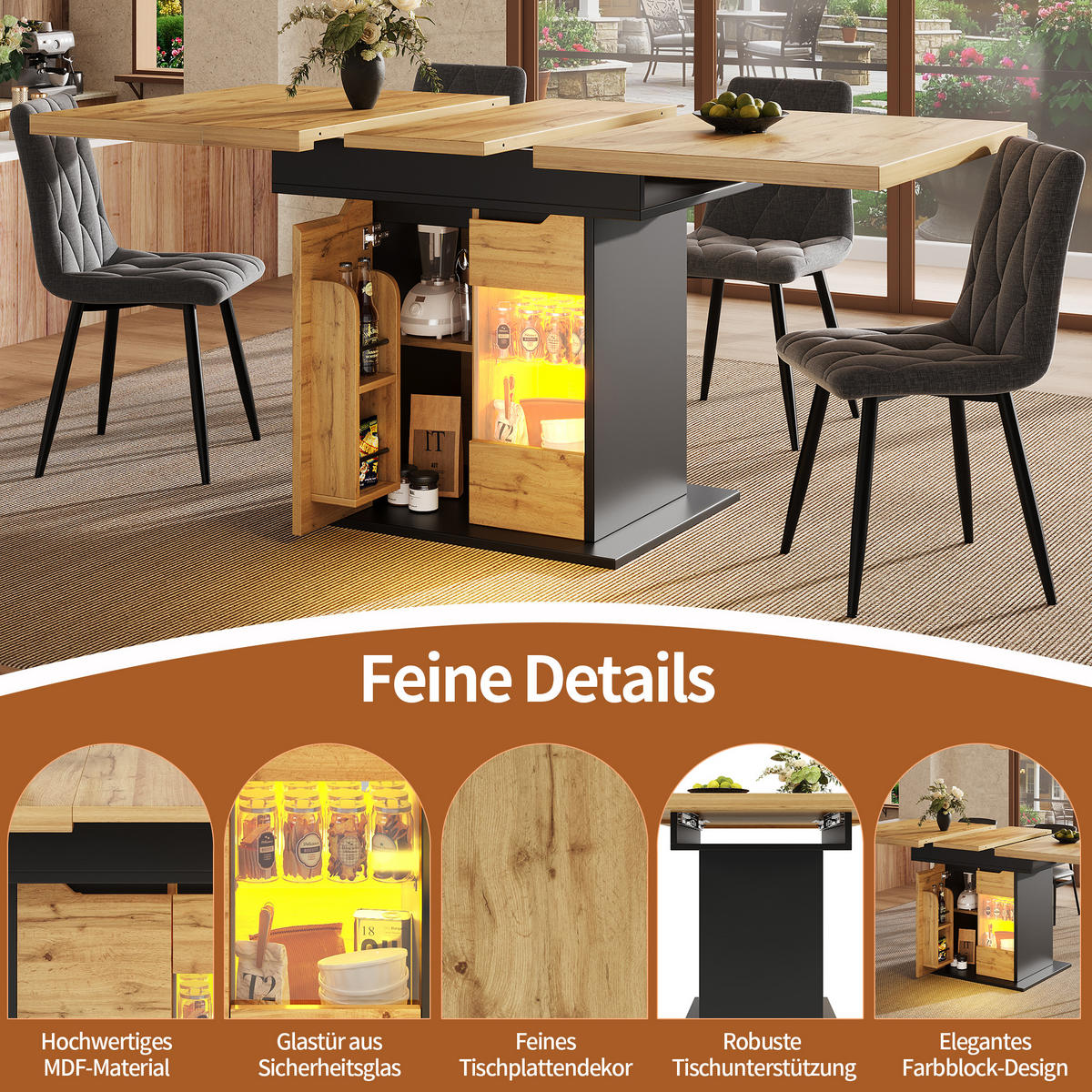 AUSZIEHTISCH Holzoptik Schwarz 110-140/80/76 cm - Schwarz, Holz (80/110/76cm) - PANGIVO