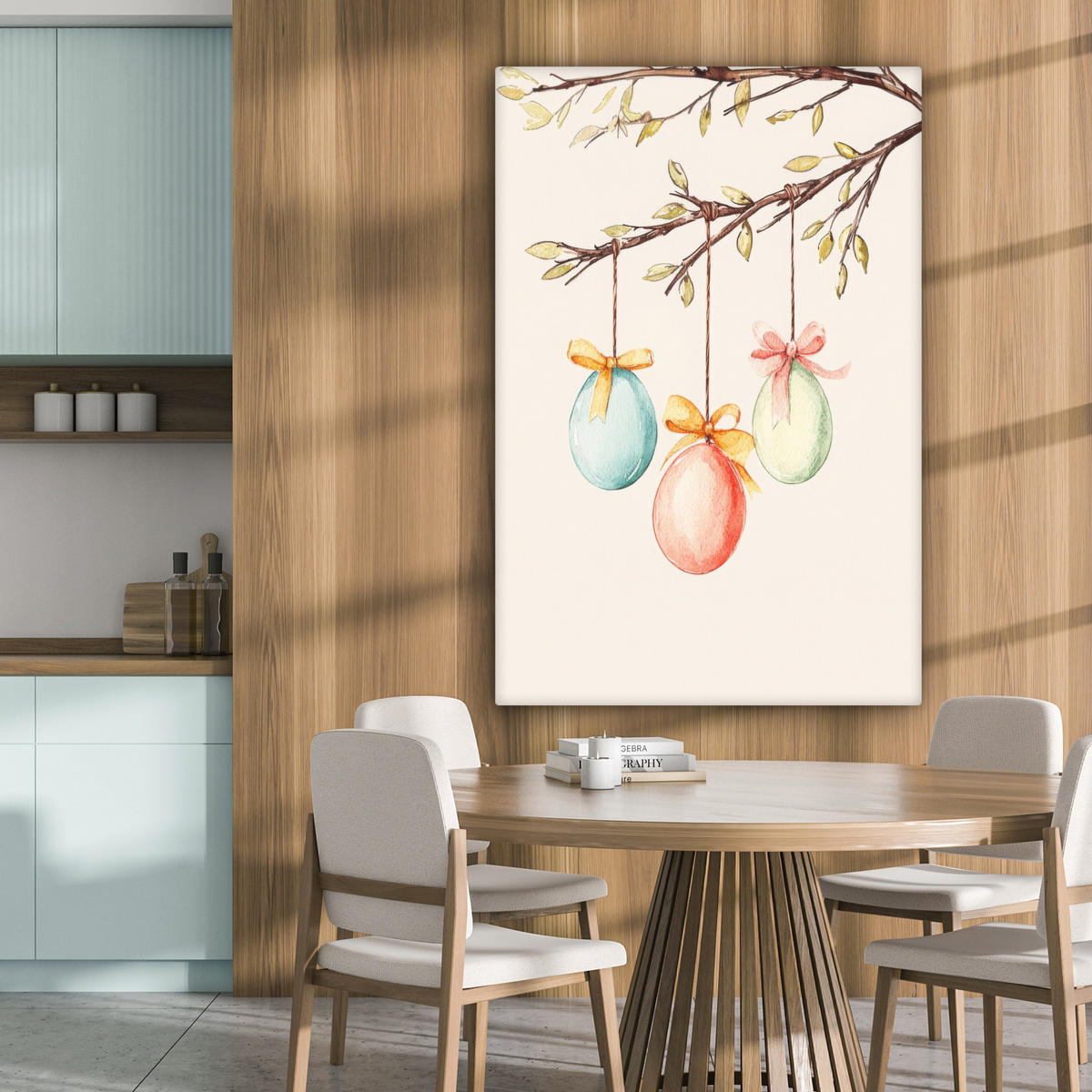 LEINWANDBILD Osterkuchen - Schleife - Eier Deko Groß 90x140 cm - Creme, Textil (90/140cm) - MuchoWow