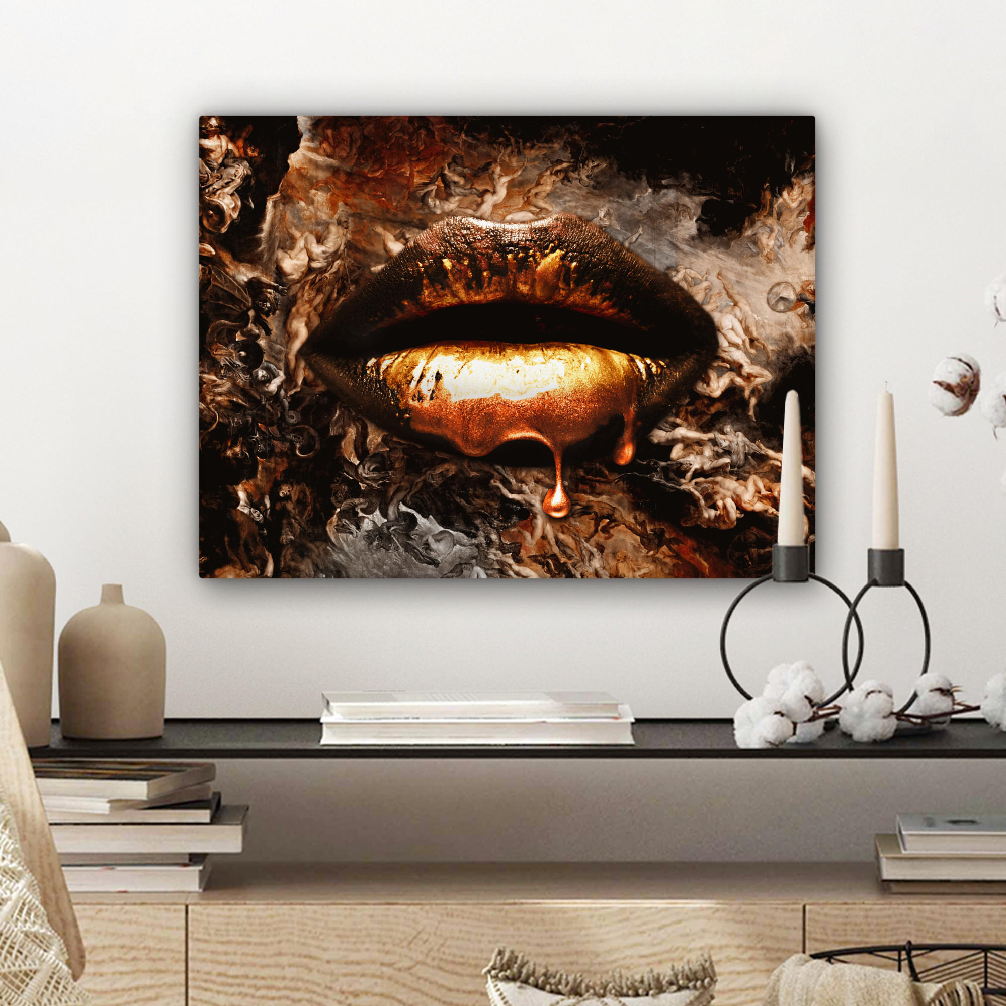 LEINWANDBILD Gold - Lippen - Kunst - Gold - Luxus - Abstrakt 40x30 cm - Kupferfarben, Textil (40/30cm) - MuchoWow
