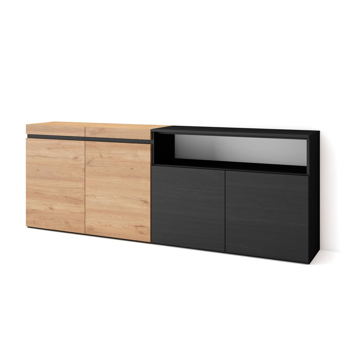 SIDEBOARD eiche, schwarz, 200/35/75cm - Multicolor, Holzwerkstoff (200/75/35cm) - Skraut Home