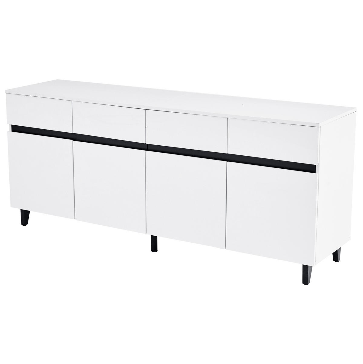 SIDEBOARD 160/40/68 cm in Weiß mit 4 Schubladen und Hochglanz-Front - Weiß, Holzwerkstoff (160/68/40cm) - Flora Grace