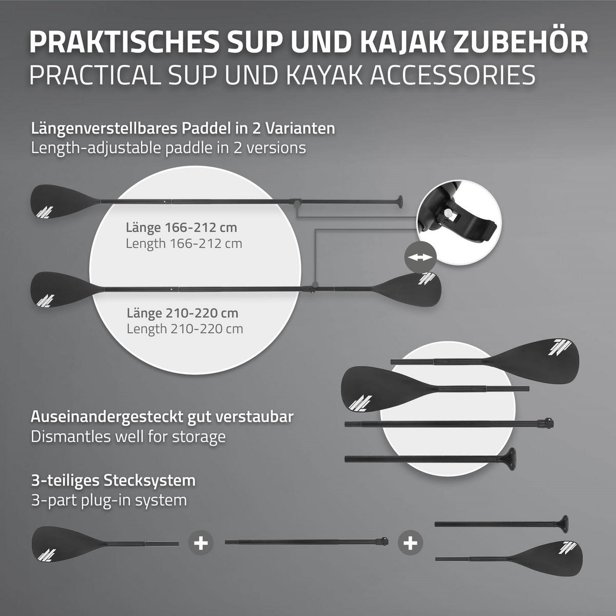 DOPPELPADDEL für SUP und Kajak - Schwarz, Kunststoff (2.8/20/220cm) - ECD-Germany