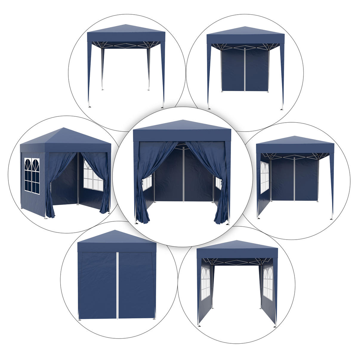 PAVILLON mit 4 abnehmbaren Wänden, Faltbar ,Blau,2x2m - Blau, Metall (2/2.4/2cm) - Vallsero