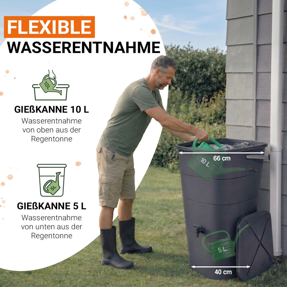 REGENTONNE eckig 200 L graphite grey inkl. Deckel und Hahn - Grau, Kunststoff (59.8/107/59.8cm) - GARANTIA