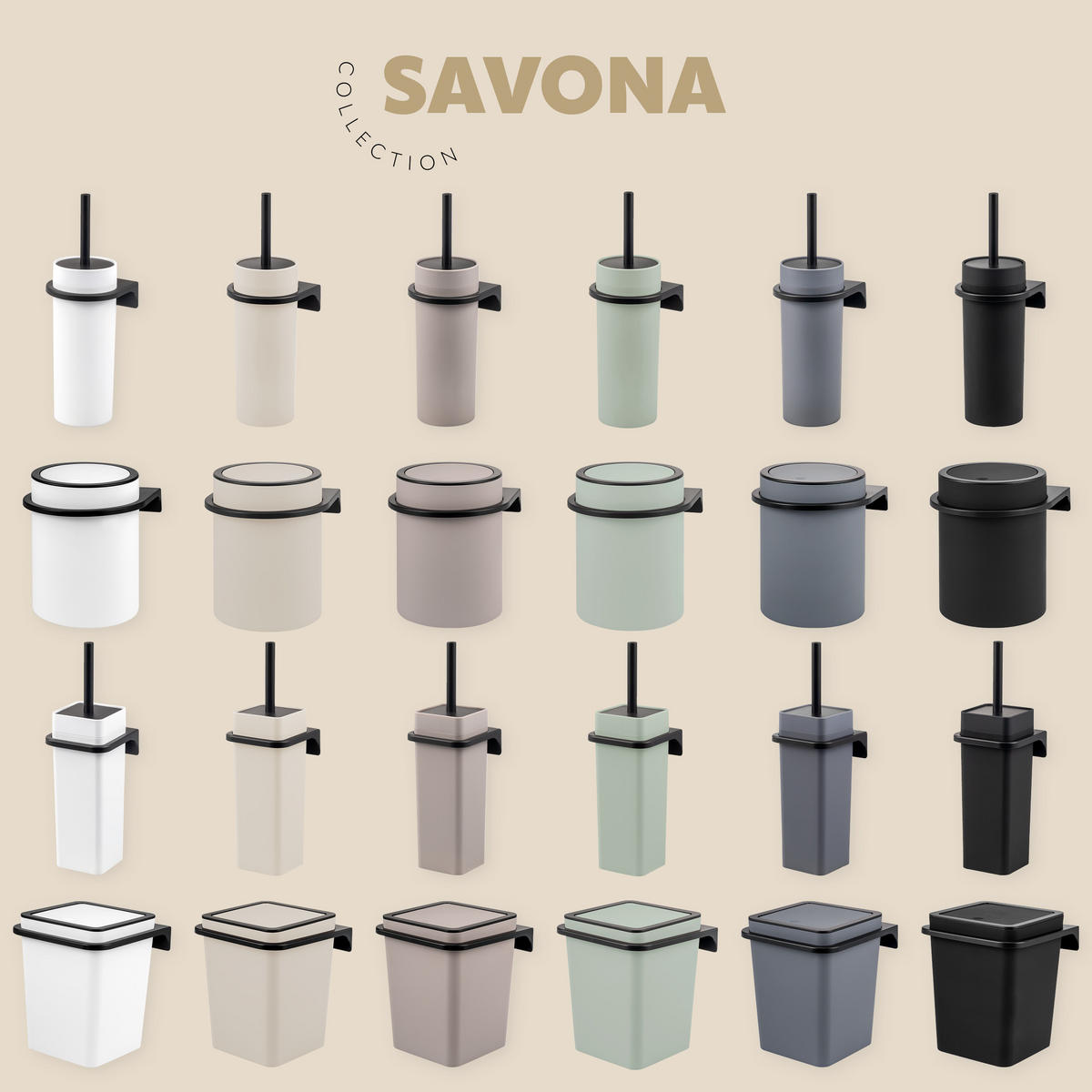 WC-GARNITUR 2-TLG. Bürste u. Eimer SAVONA Softtouch inkl. Wandhalterung, eckig - taupe - Taupe, Kunststoff (18/25/21cm) - bremermann