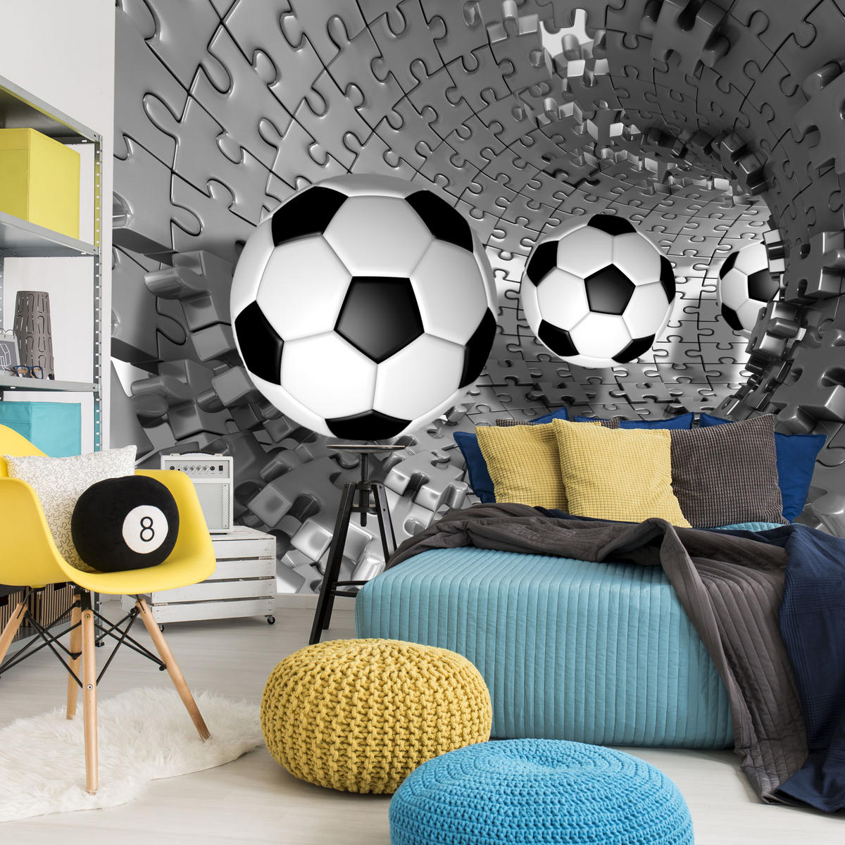 FOTOTAPETE für Wohnzimmer Fußball Puzzle Sport Abstraktion 300x210 - Schwarz/Weiß, Papier (300/210cm) - Muralo