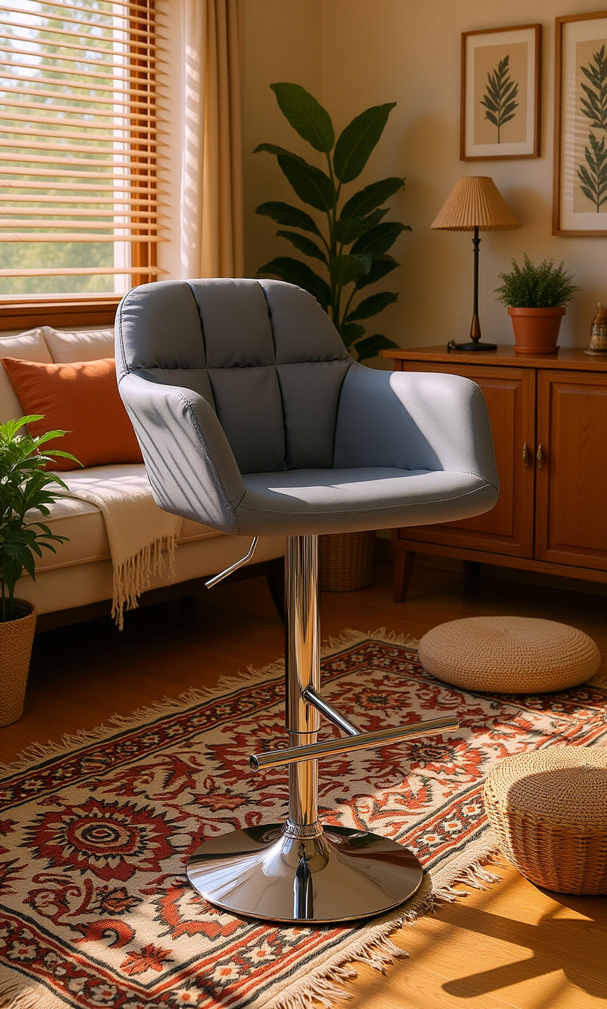 BARHOCKER Nardo Kunstleder chrom grau - Chromfarben/Grau, Kunststoff/Metall (57/118/59cm) - TPFLiving