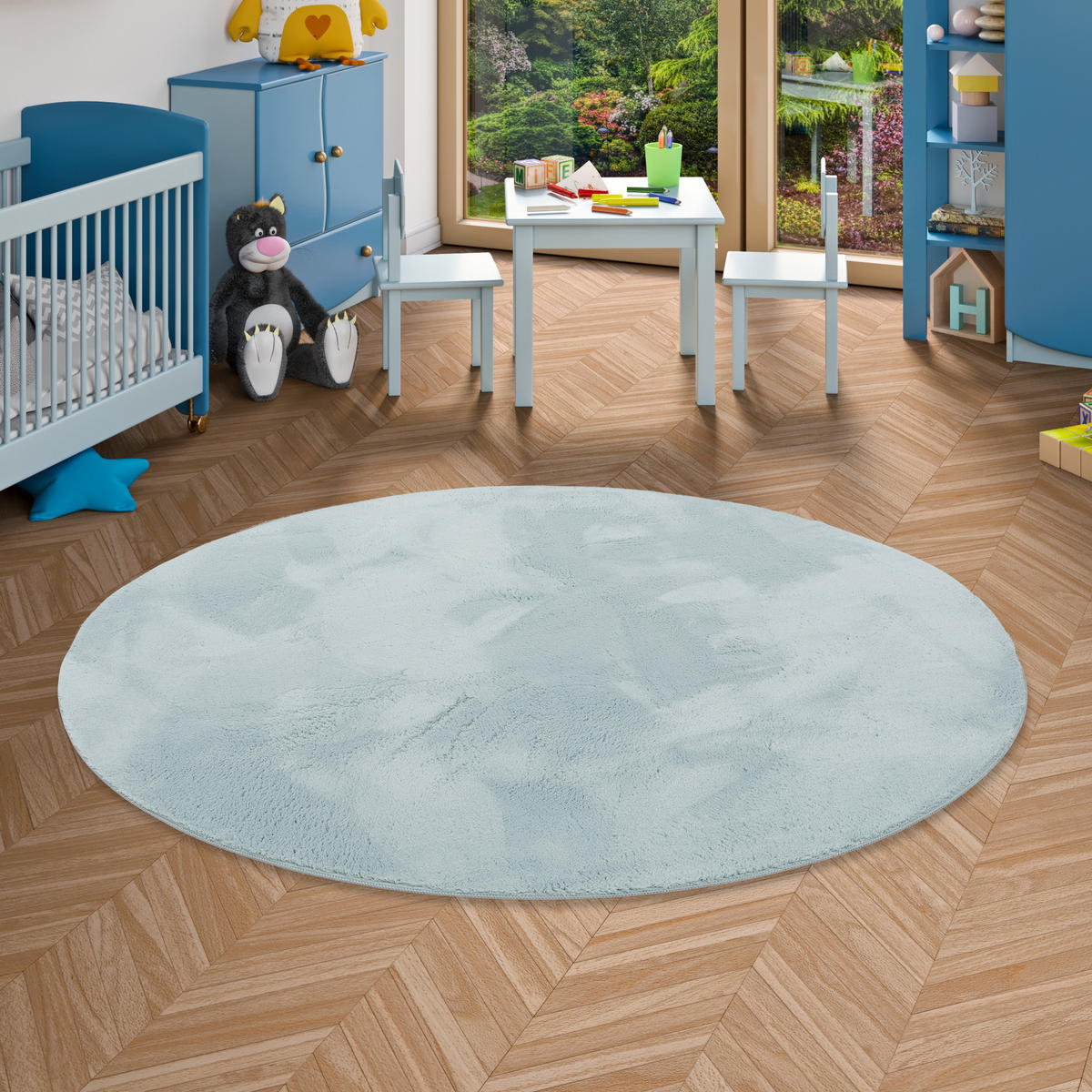 KINDER SUPER SOFT FELLTEPPICH PEARL KIDS RUND - Blau, Textil (200/200cm) - Pergamon