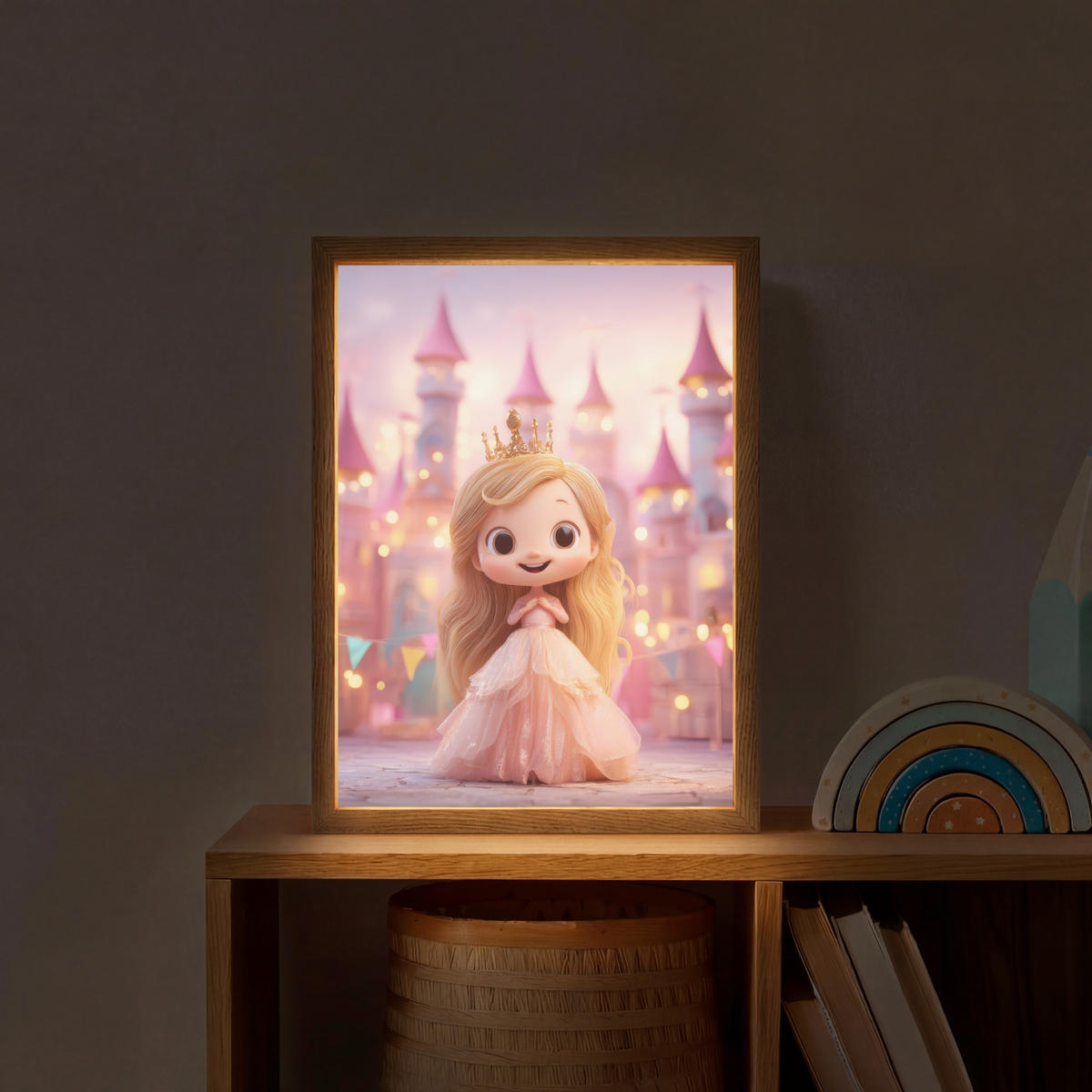 DOBÍJECÍ NOČNÍ LAMPIČKA Princezna - Růžová - Zámek 30x40 cm - růžová, kompozitní dřevo (8/30/40cm) - OnlyWow