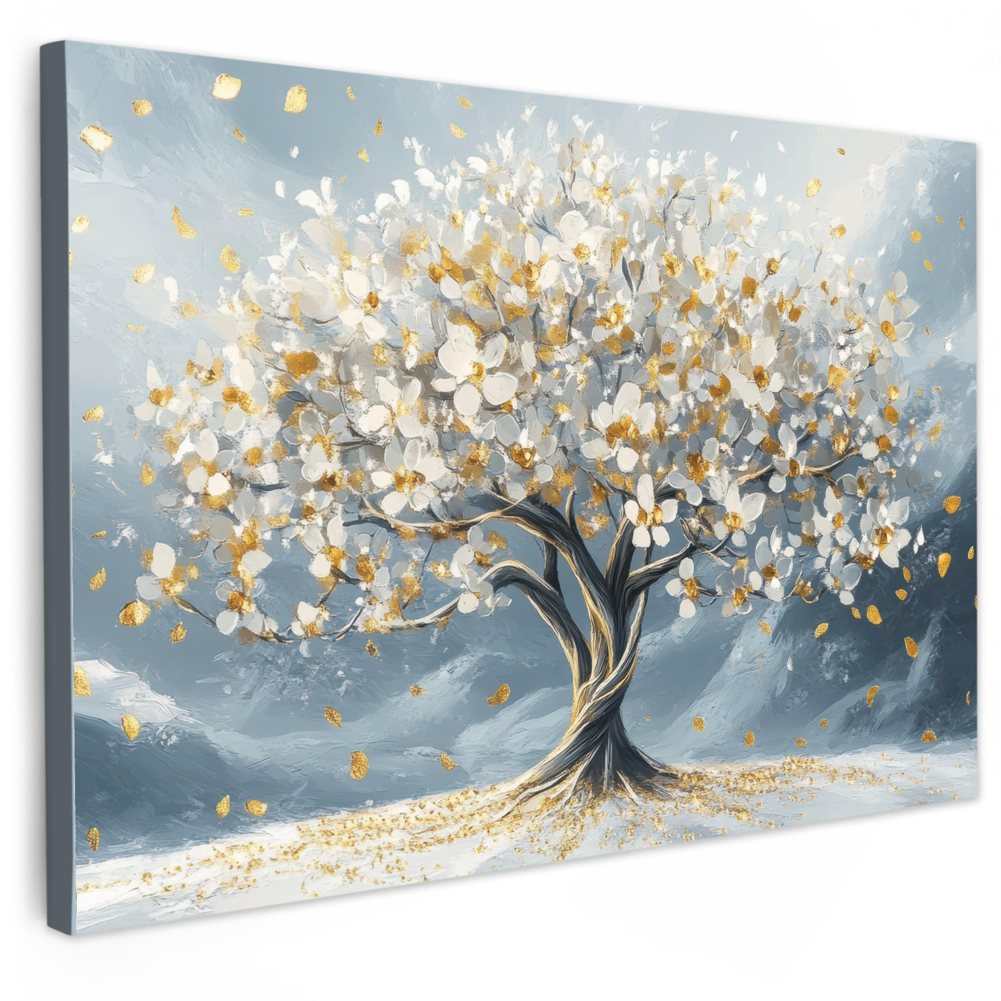 MuchoWow OBRAZ NA PLÁTNĚ Strom - Zima - Strom života - Moderní - Zlatý 90x60 cm