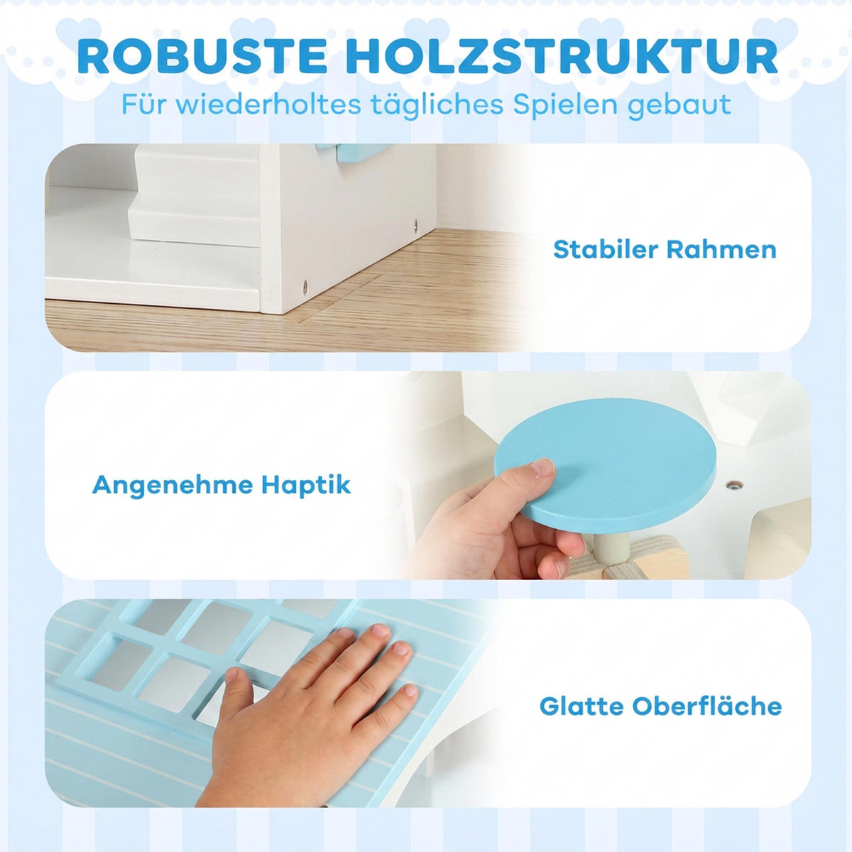 PUPPENHAUS MDF Kiefernholz Blau - Blau, Holzwerkstoff (29.5/79.5/63.5cm) - AIYAPLAY