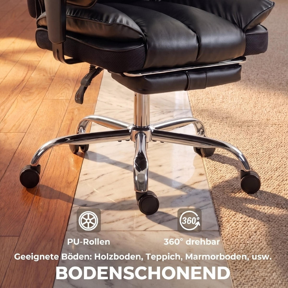 CHEFSESSEL in Schwarz 67x80x130 cm bis 180 kg mit Liegefunktion und Fußstütze - Schwarz, Kunststoff (80/130/67cm) - IVMEU