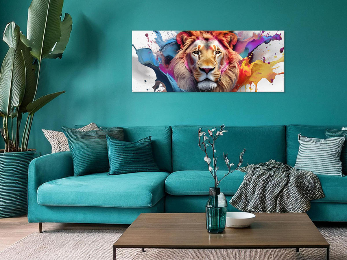 GLASBILD 125x50 cm Löwe bunt - Weiß, Glas (125/50cm) - artissimo