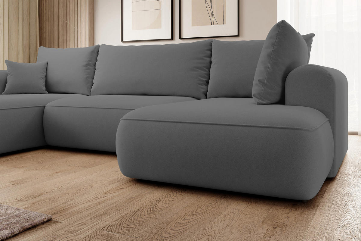 WOHNLANDSCHAFT Ovo Dunkelgrau Velours - Dunkelgrau/Schwarz, Textil (380/95/167cm) - Selsey