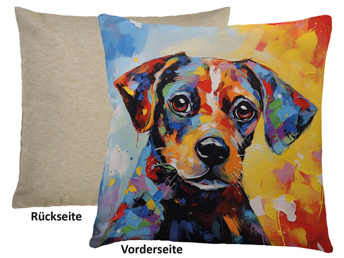 WENDE-KISSENHÜLLE POP-Acryl Bunter Hund 45/45 cm - Blau/Gelb, Textil (45/45cm) - beties Heimtextil