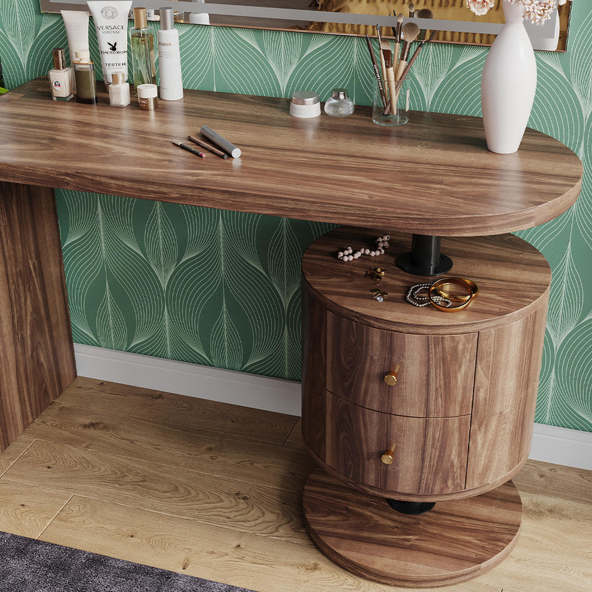 SCHMINKTISCH Lara Eiche rustikal 120 cm mit LED-Spiegel - Wildeiche, Holzwerkstoff (120/76/50cm) - Vicco