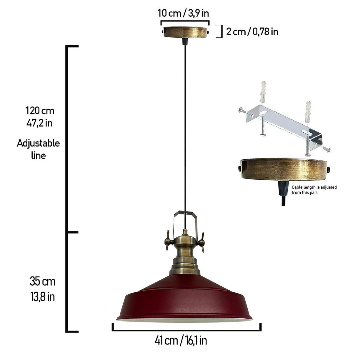 PENDELLEUCHTE Asletl 40/30 cm - Dunkelrot, Metall (40/30cm) - Bamyum