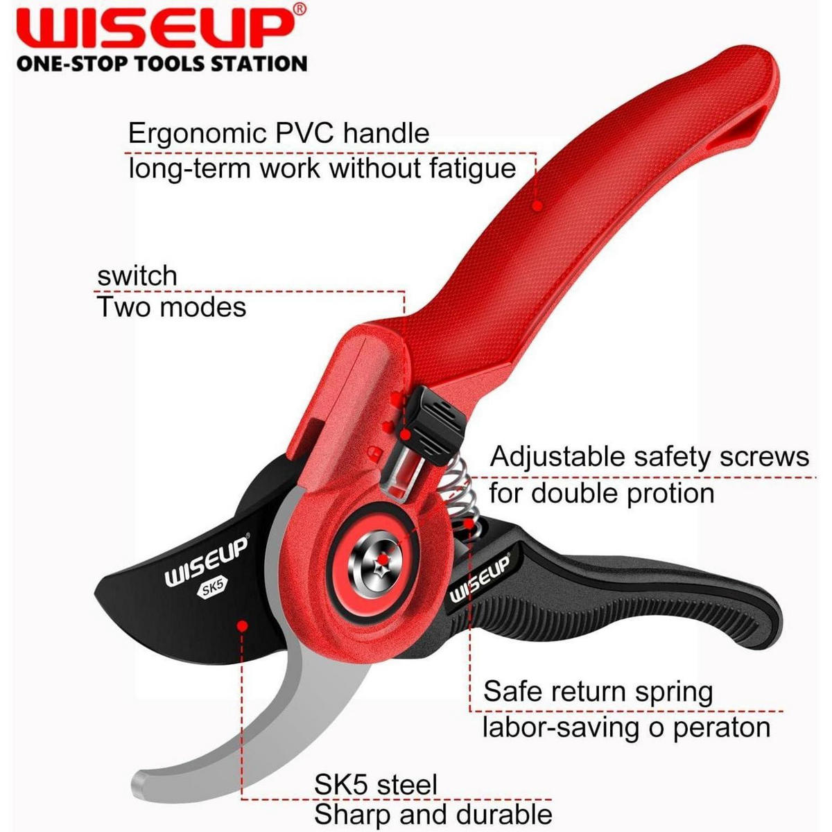 GARTENSCHERE SK5 Stahlklingen ergonomischer Griff - Rot, Metall (8/2/20cm)