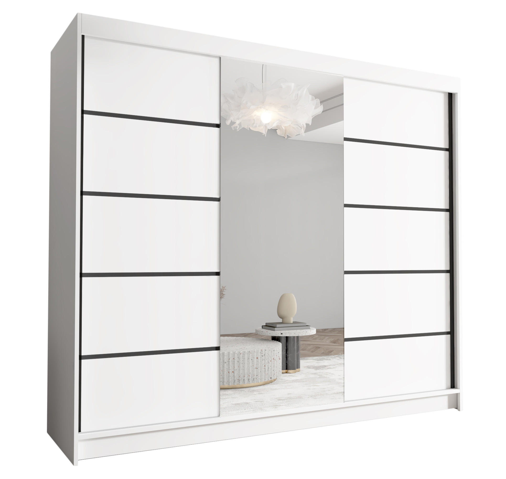 SCHWEBETÜRENSCHRANK Davos VI - 250 cm - Weiß, Holzwerkstoff/Metall (250/215/58cm) - Sofnet