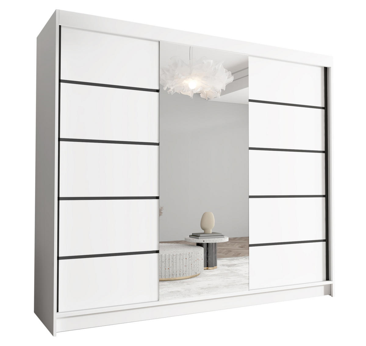 SCHWEBETÜRENSCHRANK Davos VI - 250 cm - Weiß, Holzwerkstoff/Metall (250/215/58cm) - Sofnet