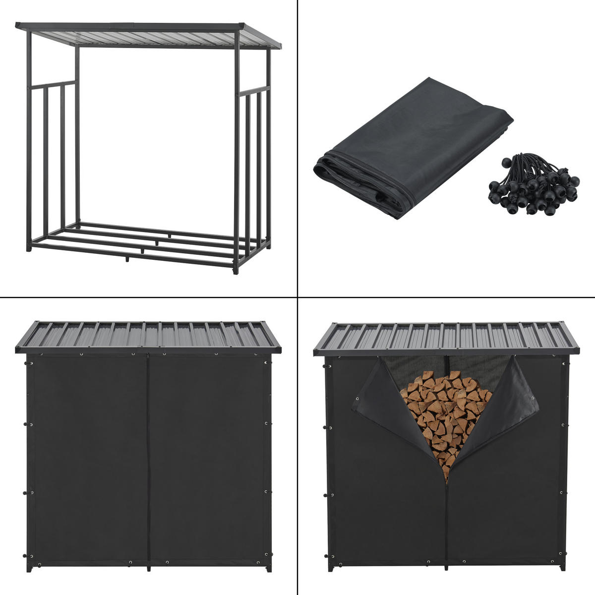 BRENNHOLZREGAL Yakutat - Schwarz, Textil/Metall (143/145/70cm) - casa.pro