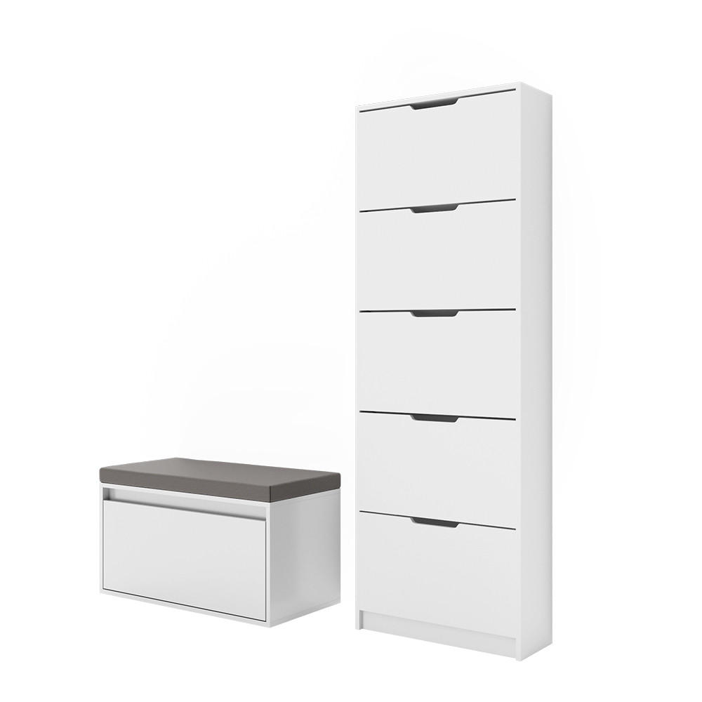 SCHUHKIPPER Luca Weiß 2 Teile, mit Sitzbank - Weiß, Holzwerkstoff (59/169/22cm) - Vicco