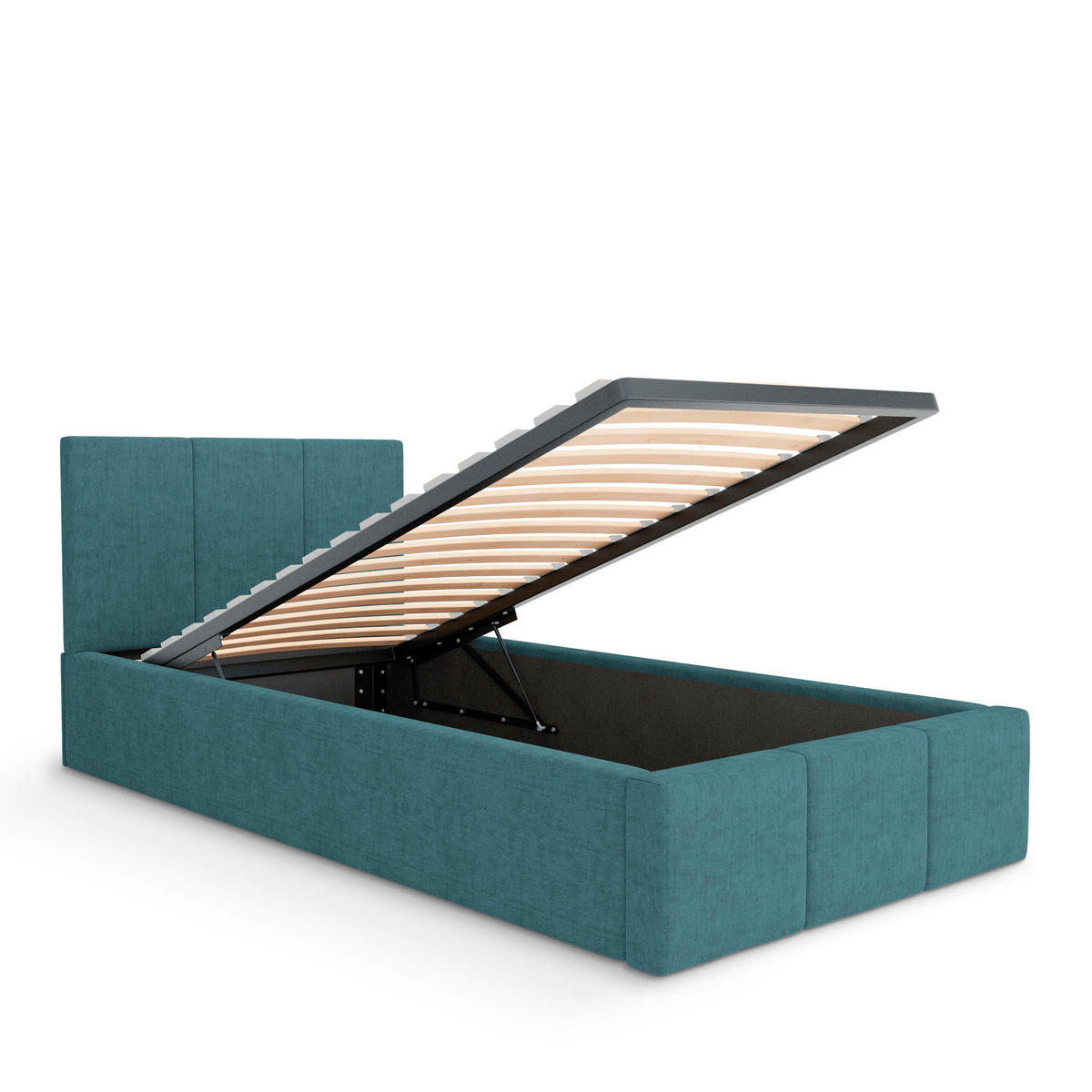 POLSTERBETT für Schlafzimmer Bett mit Stauraum Meerfarbe 90x200cm Kopfteil 110cm - Blau, Holzwerkstoff/Metall (90/200cm) - Muralo