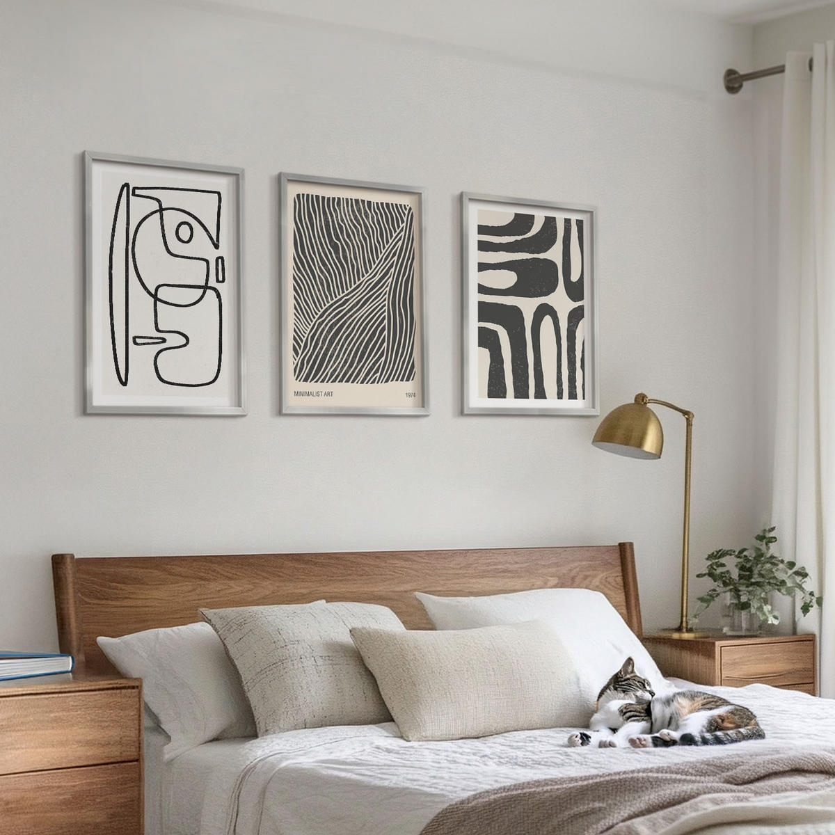 BILDER SET 3er Set - 40x60 cm Silberner Rahmen - Abstrakte Muster, Linien, Texturen - Silberfarben, Kunststoff (40/60cm) - TULUP