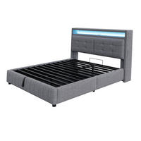 STAURRAUMBETT 160/200 cm DE-01955, in Grau, mit LED, USB und hydraulischem Stauraum - Grau, Metall (160/200cm) - ComfortXL