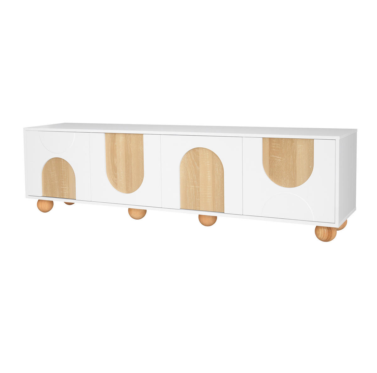 TV ormarić 175/38/50 cm natur i bijeli od MDF-a i PB-a s 4 vrata i prostorom za odlaganje - svijetlo smeđa, drvni materijal (175/50/38cm) - OKWISH