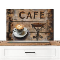 SPRITZSCHUTZ KÜCHE Cafe - Holz - Kaffee - Regale 80x55 cm - Schwarz, Metall (80/0.3/55cm) - MuchoWow
