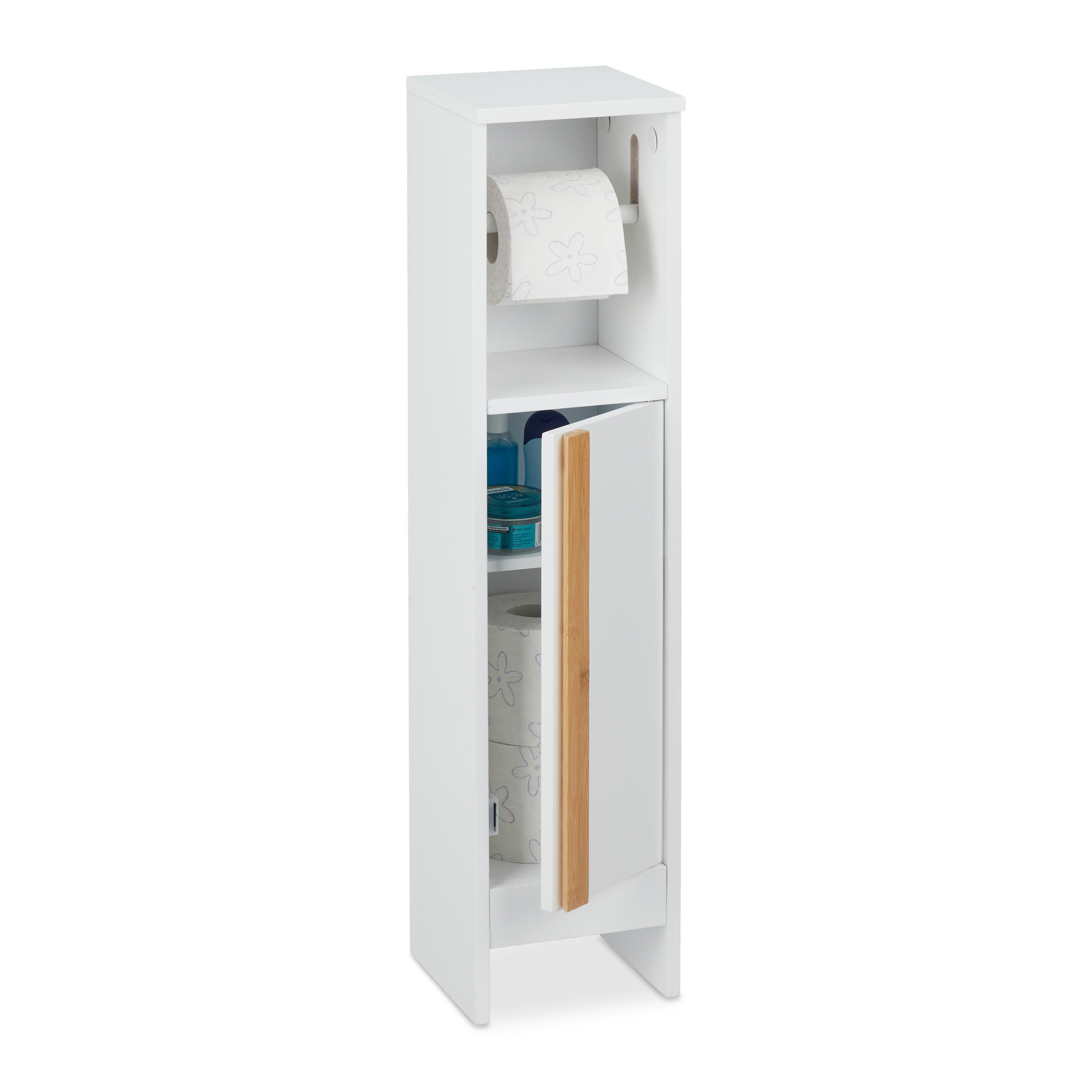 SKÅP Vit natur med toalettpappershållare MDF bambu 75,5 cm 75.5/18.5/18.5 cm