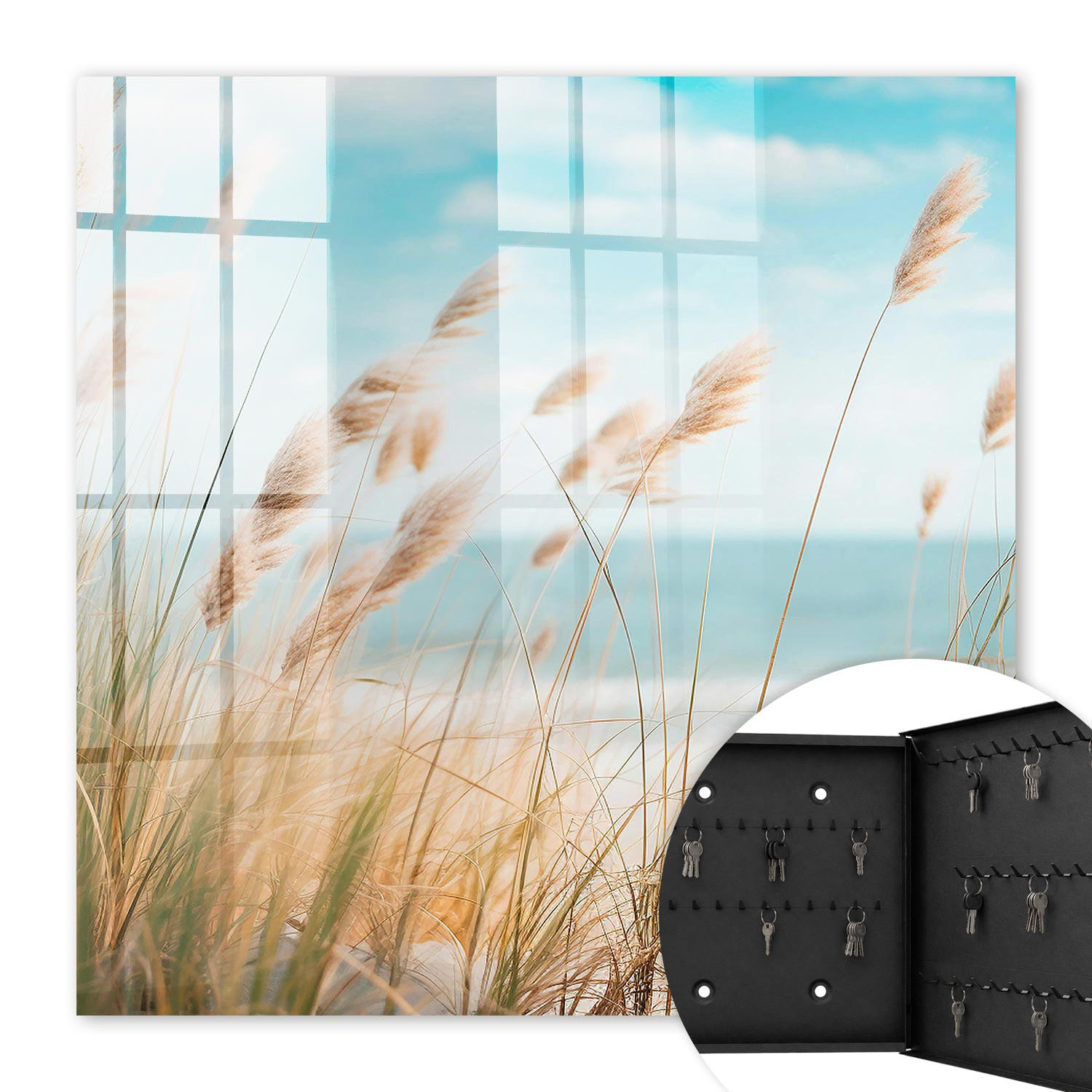 SCHLÜSSELBOX Schwarz 30x30 cm- Türöffnung nach rechts - Sommerstrand - Türkis, Metall (30/30/5cm) - TULUP