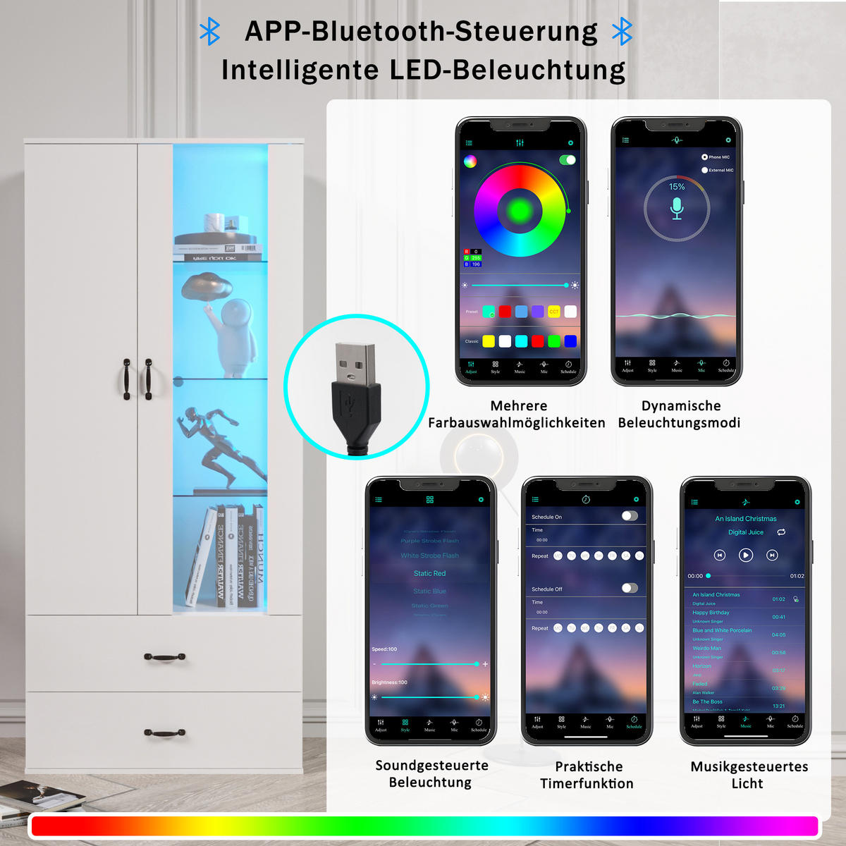 VITRINE, LED-Beleuchtung, 2 Türen, Freistehend, Weiß - Weiß, Holzwerkstoff (35/182/59.5cm) - FLIEKS