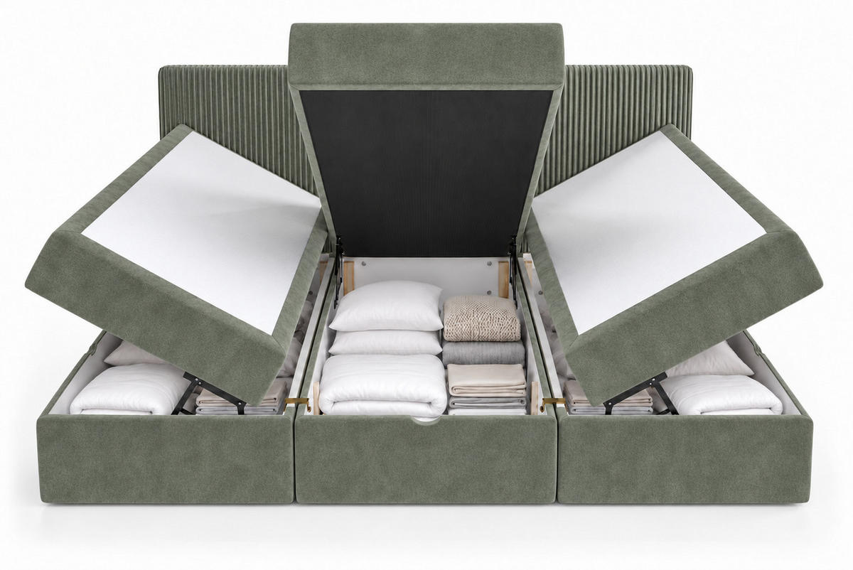 BOXSPRINGBETT Familienbett XXL 240x200 cm mit Bettkasten & Topper – Khaki - Salbeigrün, Textil (240/200cm) - MebleHot