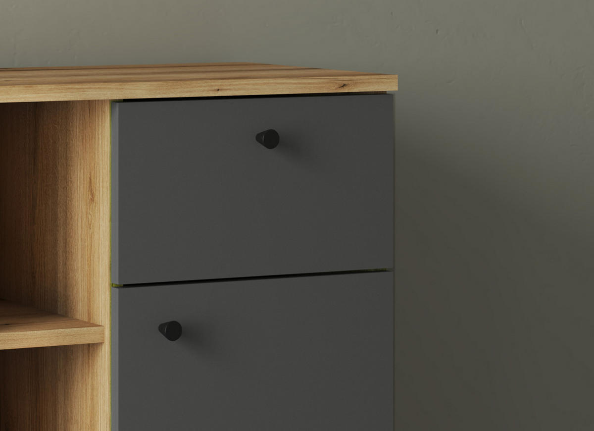 BADKOMMODE grau, Evoke Eiche, Badkommode, 51 x 90 cm - Eichefarben/Schwarz, Holzwerkstoff/Metall (51/90/33cm) - Furn.Design