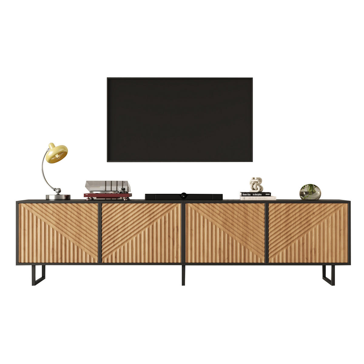 TV-LOWBOARD 180x40x50 cm Holz Schwarz 4 Türen Stauraum - Naturfarben, Holzwerkstoff (40/50/180cm) - FLIEKS