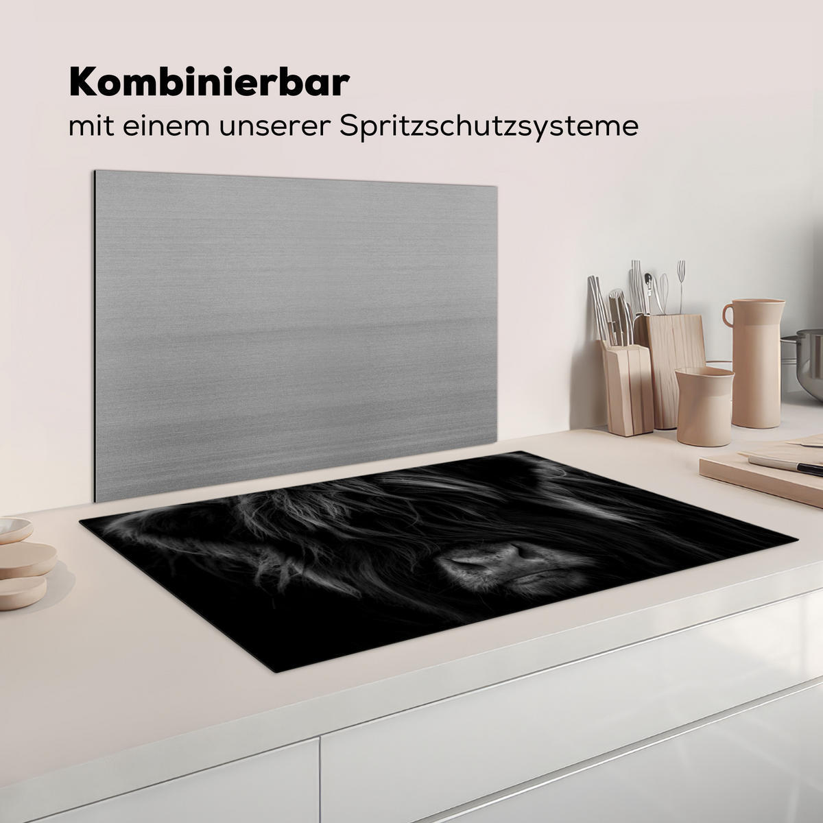 HERDABDECKPLATTE Schottischer Highlander - Kuh - Schwarz - Weiß - Tiere Induktionsmatte 83x51 cm - Schwarz, Kunststoff (83/51.5/0.2cm) - MuchoWow