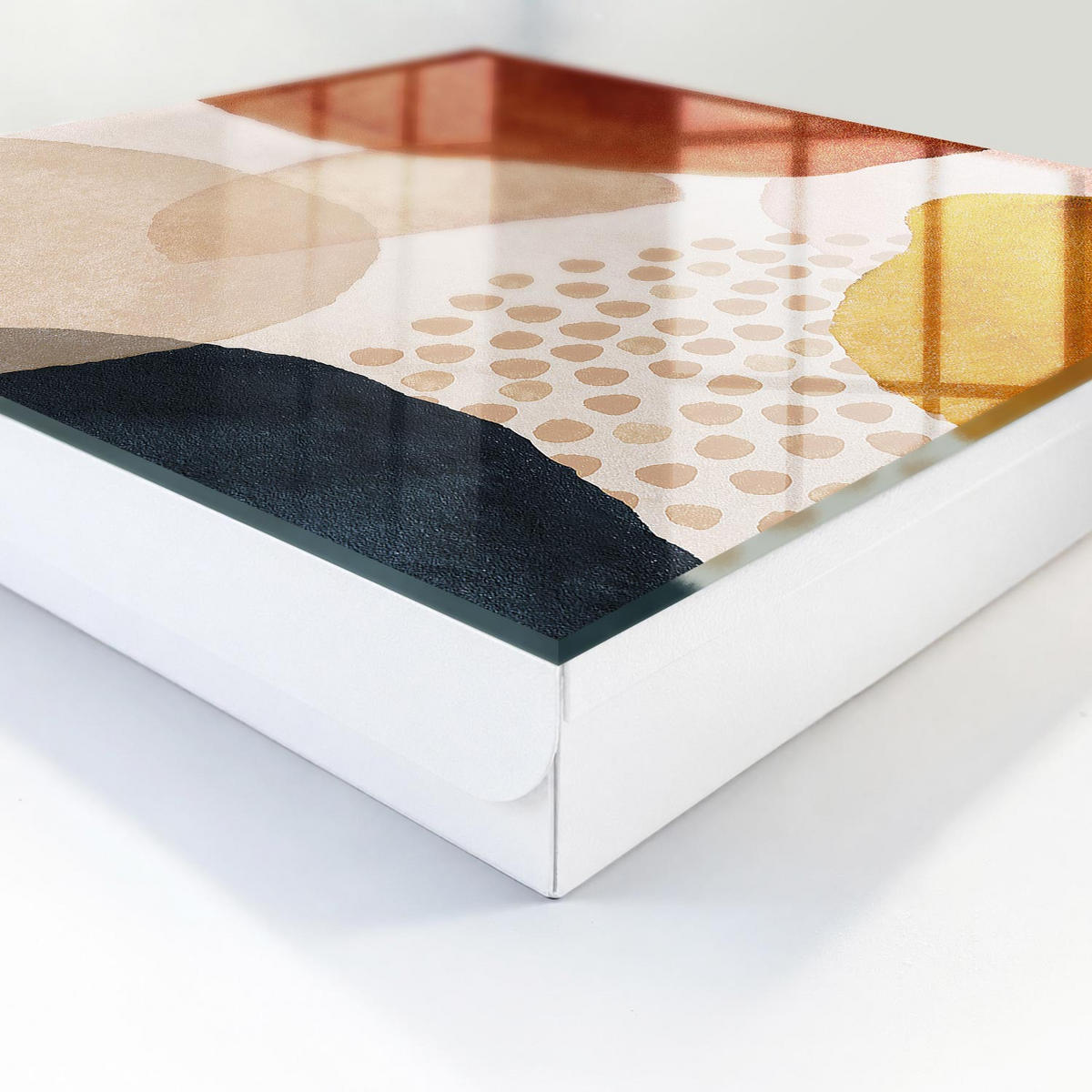 SCHLÜSSELBOX Weiß 30x30 cm – Türöffnung nach rechts - Abstrakte Flecken - Beige, Metall (30/30/5cm) - TULUP