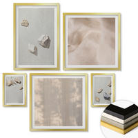 WANDBILDER 5er Set - 50x50 cm & 20x30 cm & 40x60 cm Goldrahmen - Boho-Stranddekorationen aus Steinen - Goldfarben, Kunststoff (40/60cm) - ArtPrintCave