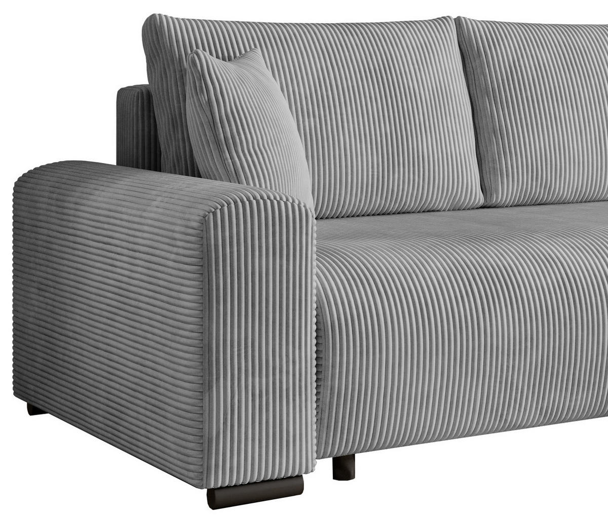 ECKSOFA Nelly mit Bettkasten und Schlaffunktion, Cordstoff in L-Form - Grau, Textil (270/185cm)