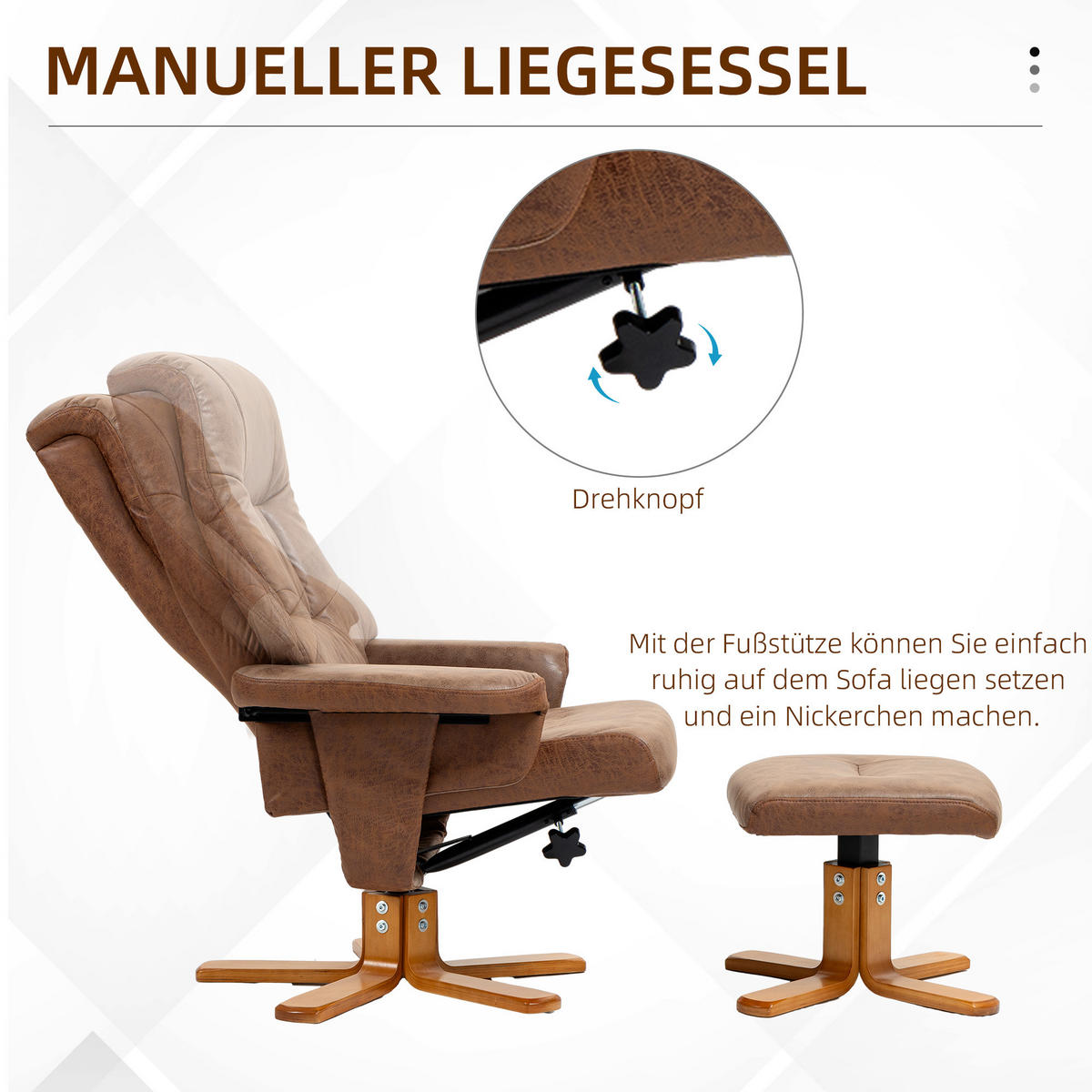 RELAXSESSEL mit Hocker, Fernsehsessel, Polstersessel TV Sessel mit Liegefunktion - Braun, Kunststoff (82.5/109/78cm) - HOMCOM