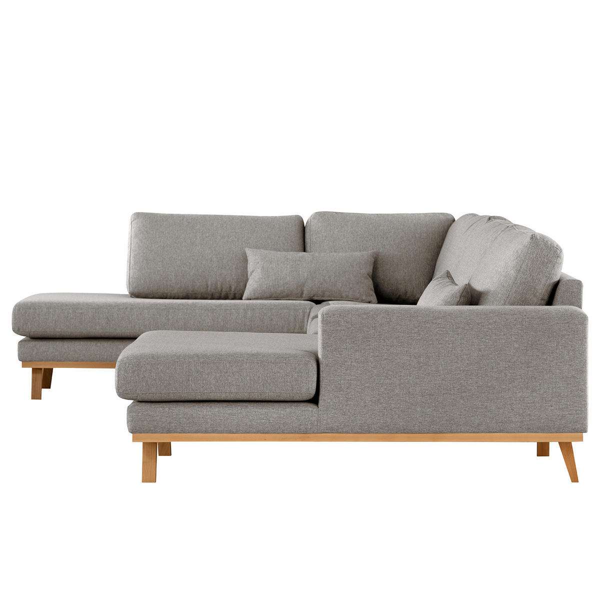 WOHNLANDSCHAFT mit Longchair - Graubraun/Buchefarben, Buchenholz/Textil (371/81/219cm) - home24