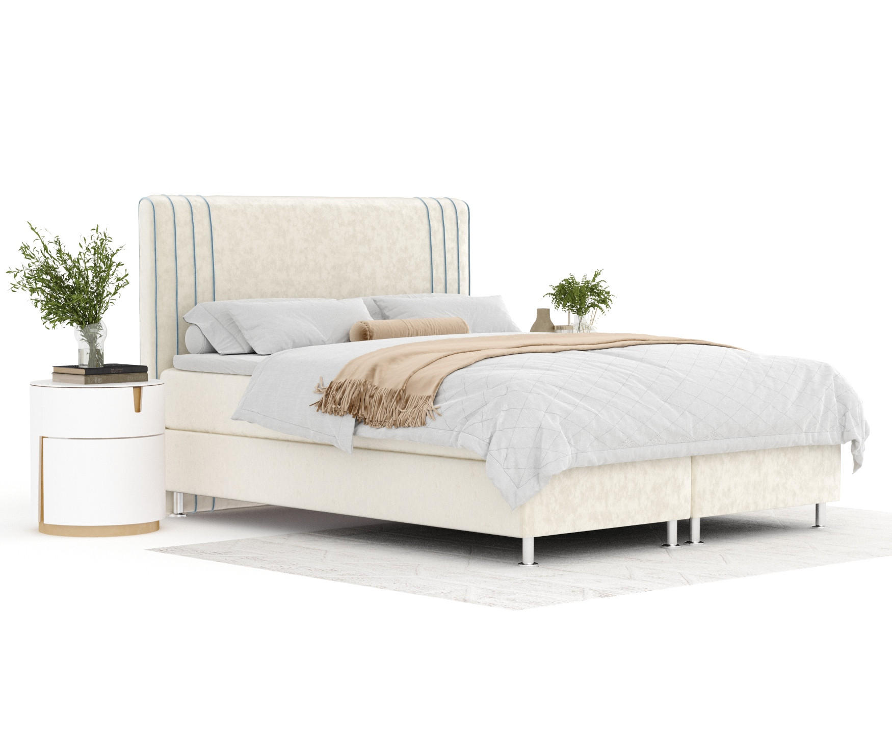BOXSPRINGBETT Casone Creme/Blau Grau 140/200 cm mit Latex-Topper - Silberfarben/Blaugrau, Holz/Holzwerkstoff (140/200cm) - Maison de Reve
