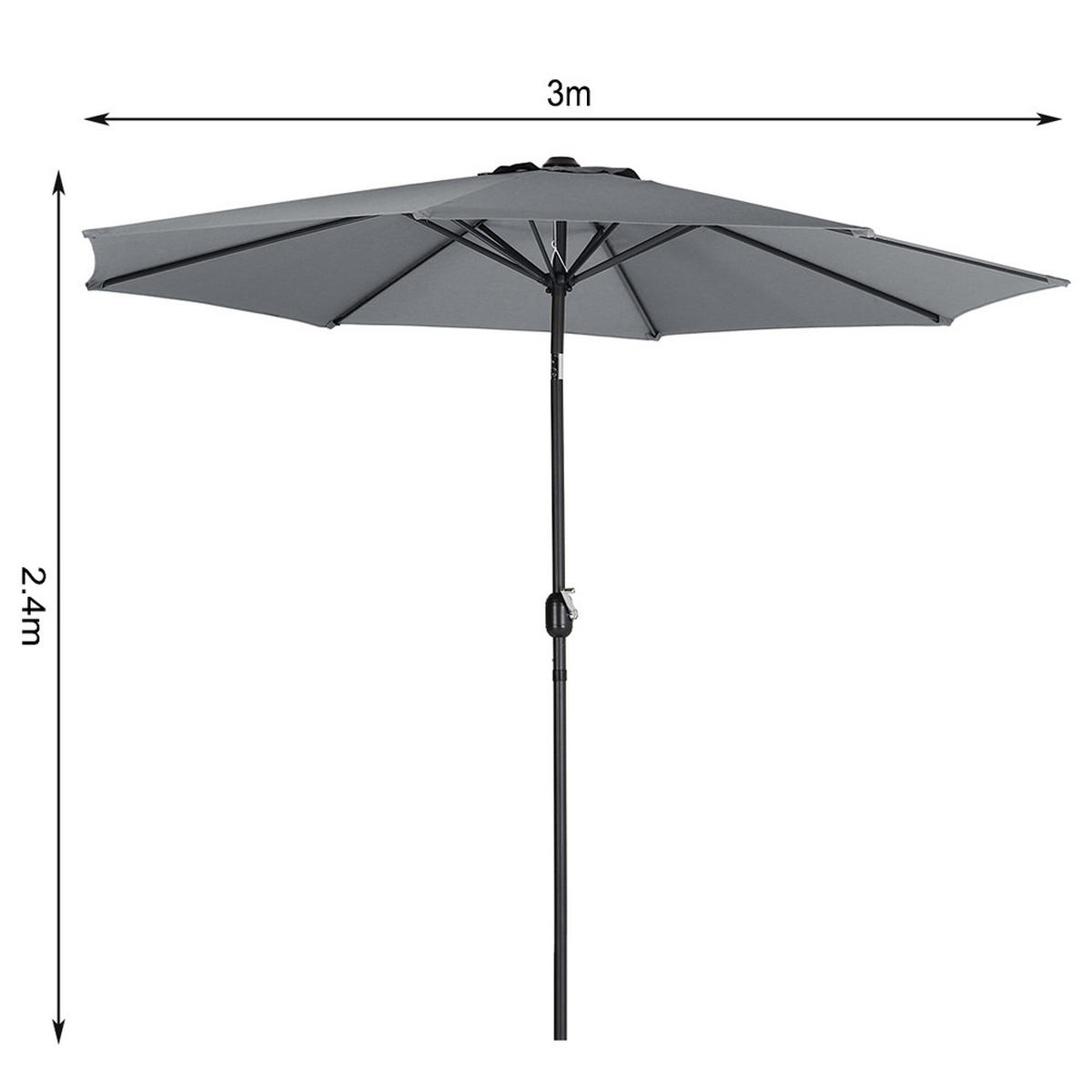 SONNENSCHIRM aus Polyester Metall in Dunkelgrau mit Resin-Sockel drehbar 360° neigbar 60° 3 x 2.4m Ø49 × 32 cm - Grau, Metall (300/240cm) - Livingandhome